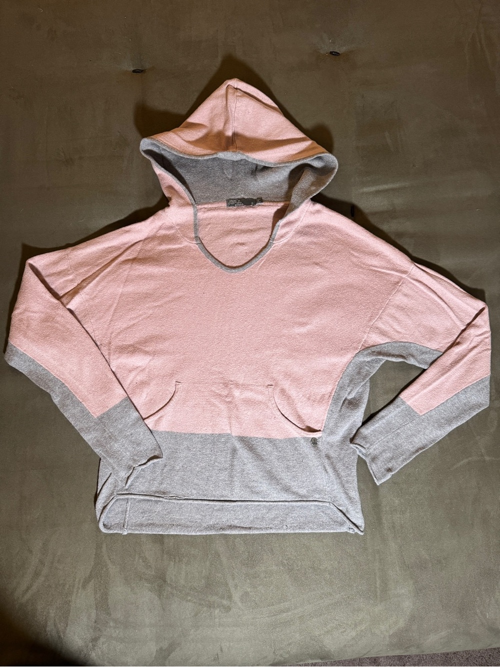 Prana pink & gray color block women's hooded pullover sweater